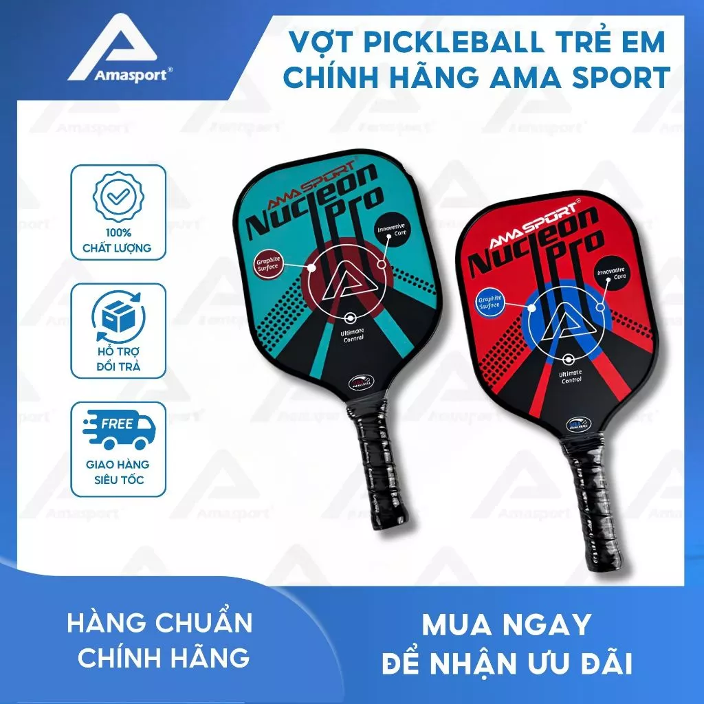 Vợt pickleball trẻ em chính hãng AMA SPORT chất liệu carbon trọng lượng 235gram chiều dài 395mm phù hợp với trẻ em