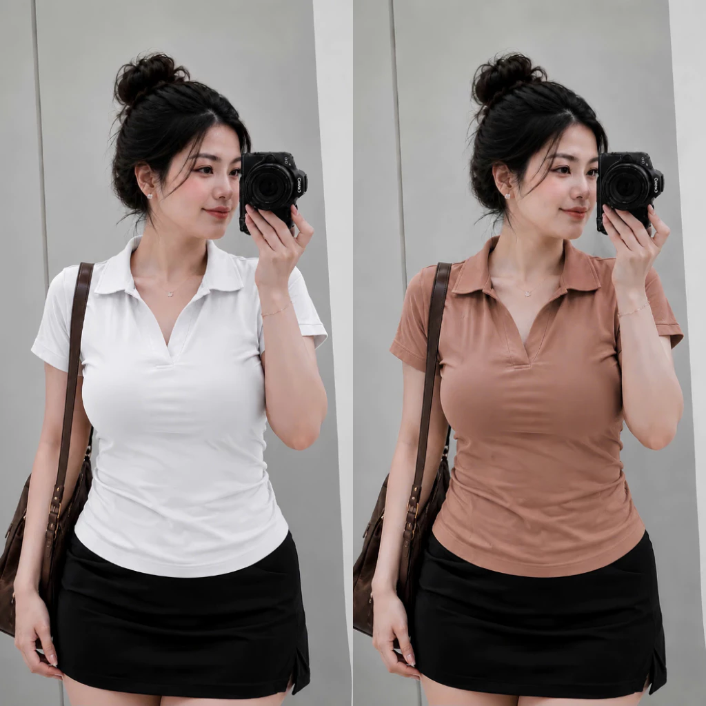 Áo Thun Cổ Bẻ Bigsize nữ dáng ôm cổ polo Có Size Chuẩn Phom dáng dài style cá tính cho nàng chuppy  ACB