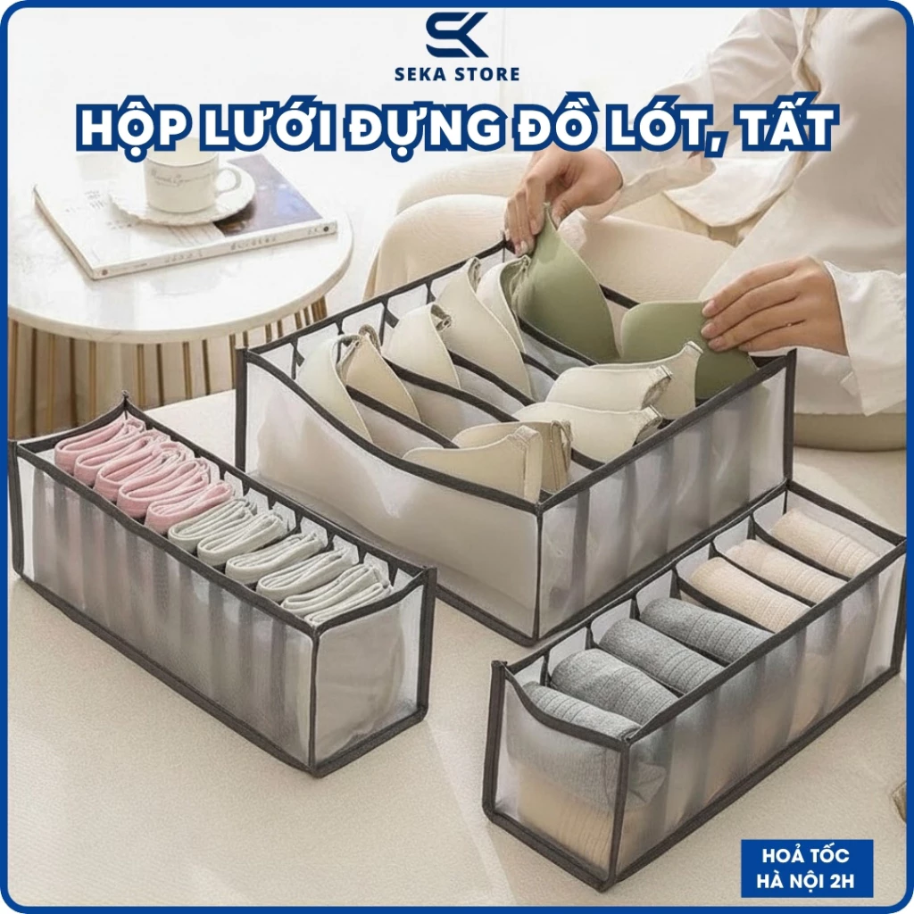 Hộp Vải Lưới Đựng Đồ Lót, Đựng Tất Vớ Nhiều Ngăn, Khay Xếp Chia Ô Đựng Đồ Để Tủ Quần Áo