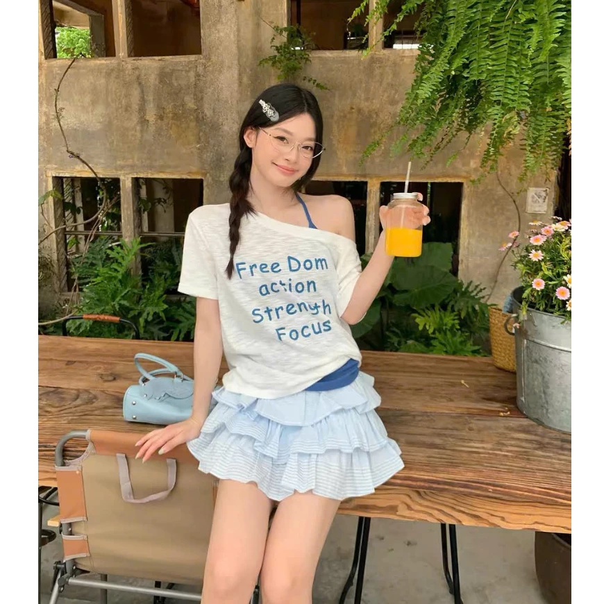 Áo thun nữ lệch vai , chất thun xượt mềm mịn, chất mát, Áo thun trể vai in hình mặc đi chơi siêu xinh