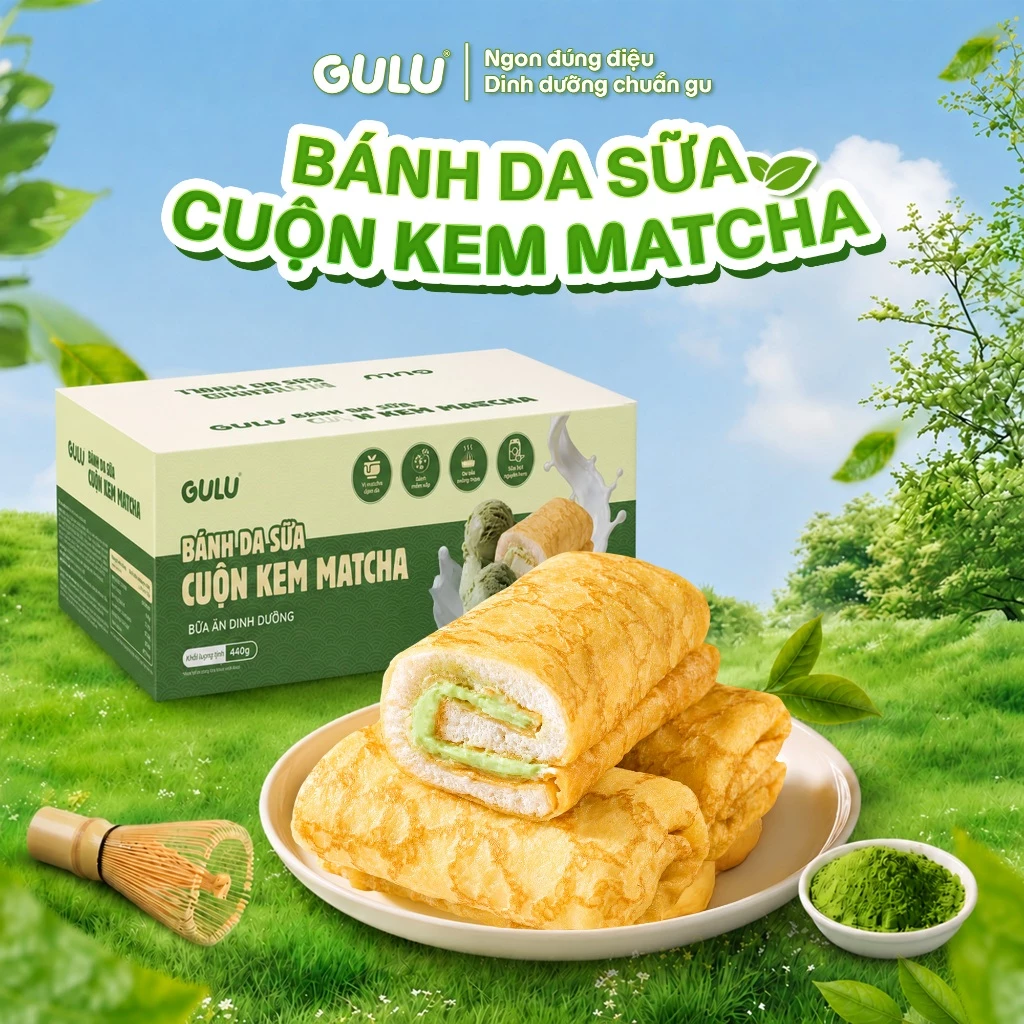 [MỚI] Bánh Cuộn Matcha Gulu Thơm Hương Sữa Trà Xanh Bánh Dinh Dưỡng - Ăn Vặt DENFOOD