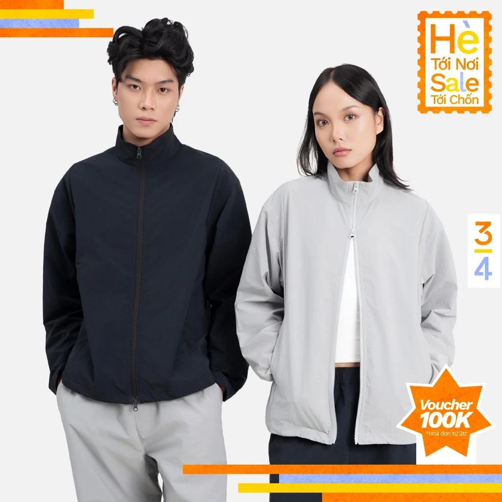 3PhầnTư - Áo Khoác Nam Nữ Unisex Cản Gió Cổ Trụ Vải Thế Hệ Mới Dù Gió Nhăn Nhẹ Thoáng Mát Taslan - OUVM25002