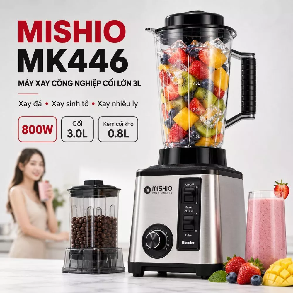 Chia sẻ Máy Xay Sinh Tố Công Nghiệp Đa Năng Mishio MK446 chuyên dụng cho quán - hàng chính hãng