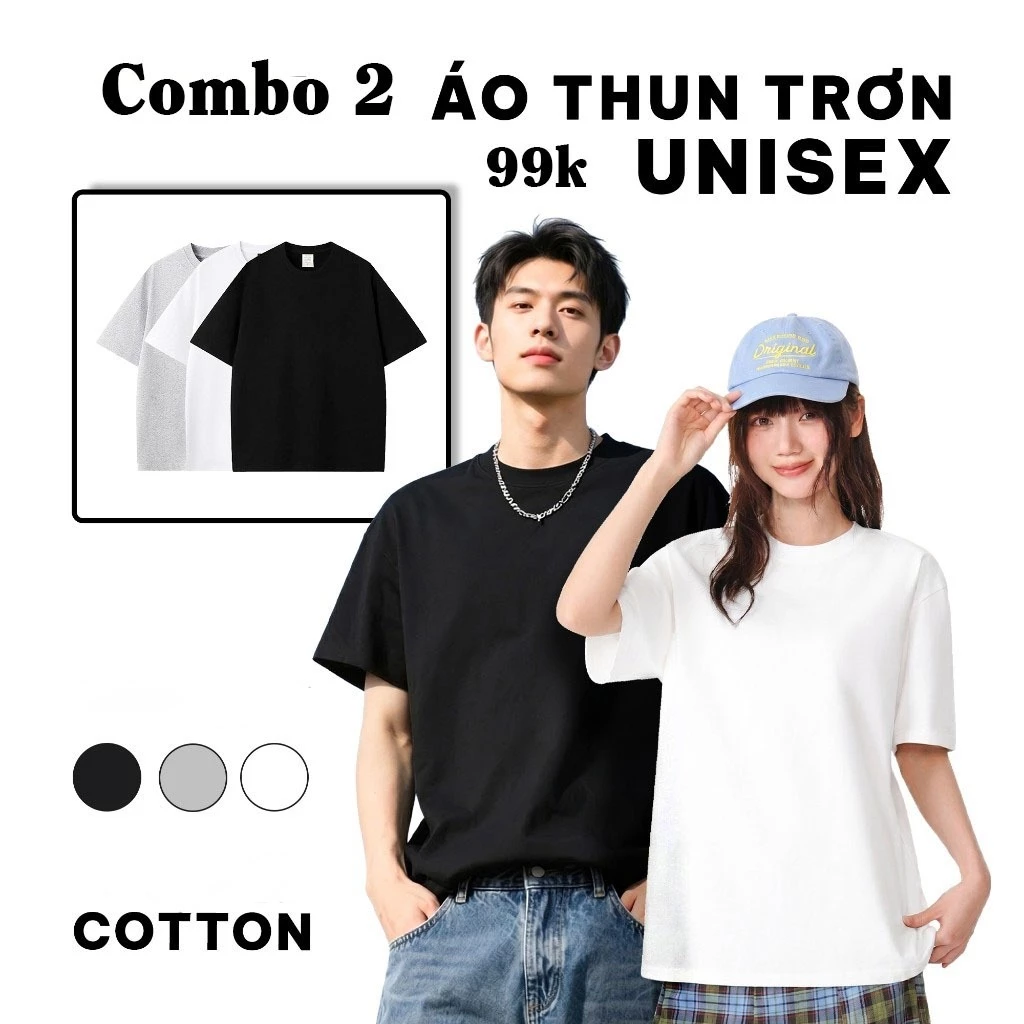 Áo Thun Trơn Áo Phông Trắng Đen Xám Nam Nữ Form Xuông Vải Dày Mịn Không Xù Lông