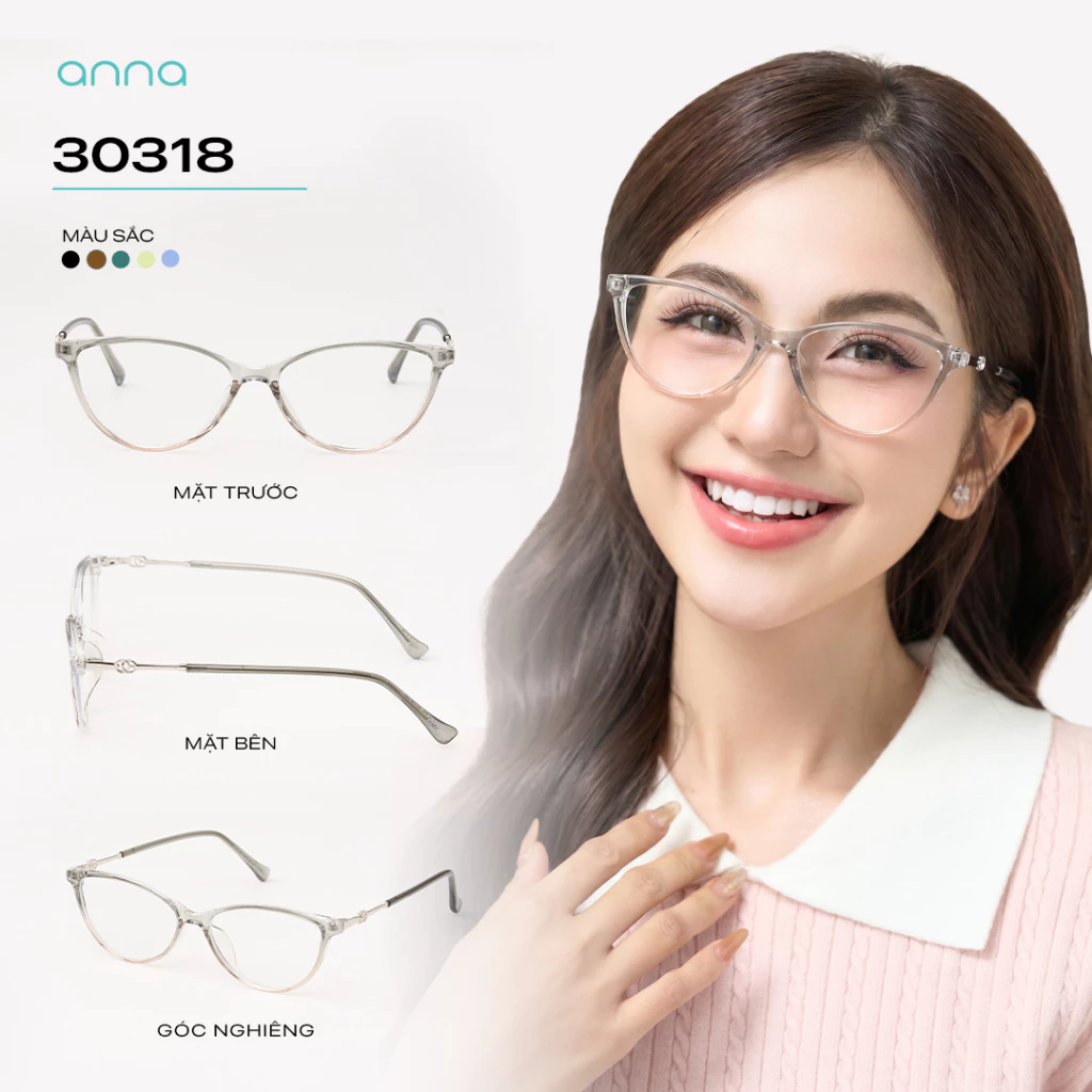 Kính mắt thời trang nữ ANNA chất liệu nhựa dáng mắt mèo cá tính trendy 30318