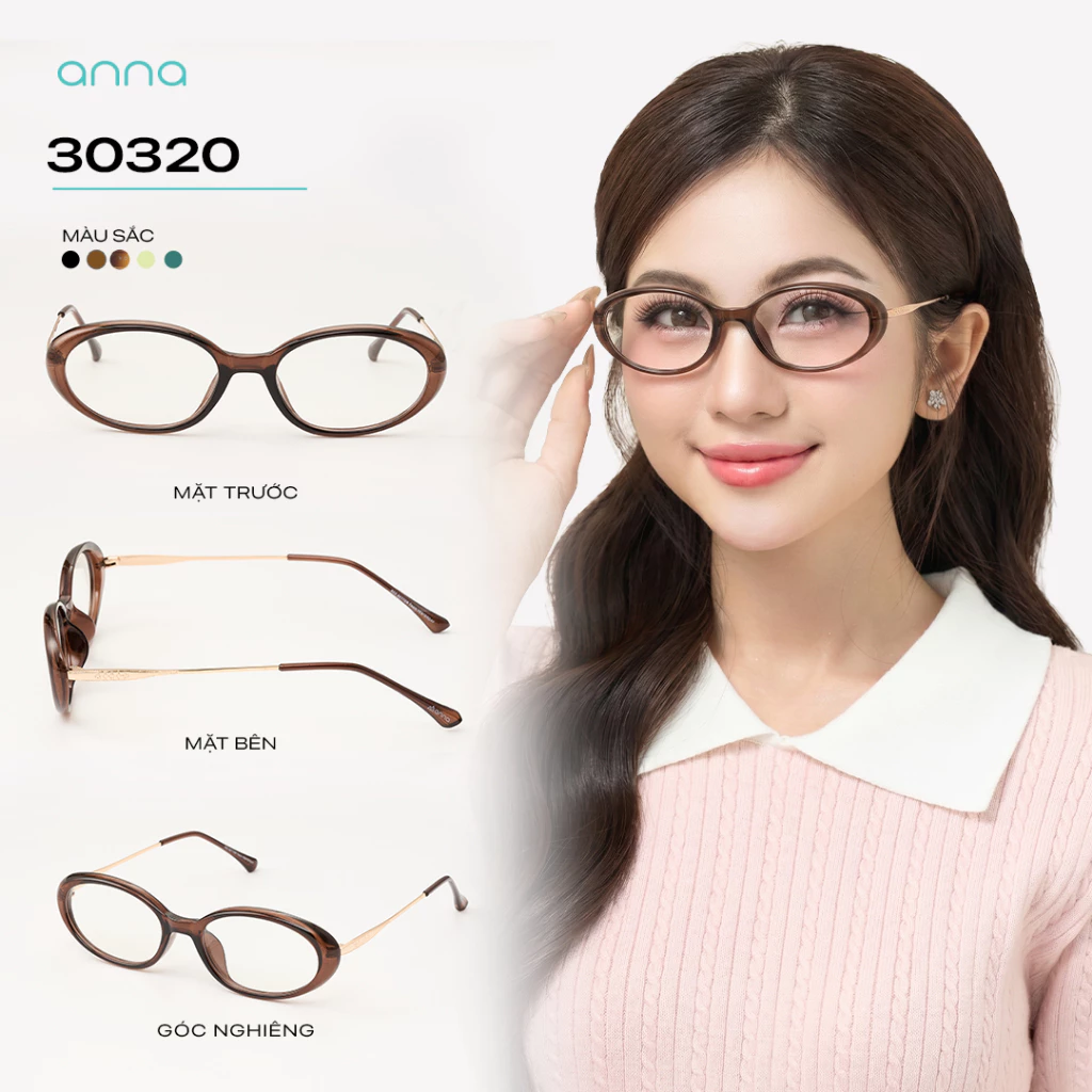 Gọng kính thời trang nữ ANNA chất liệu nhựa mix kim loại dáng oval cá tính 30320