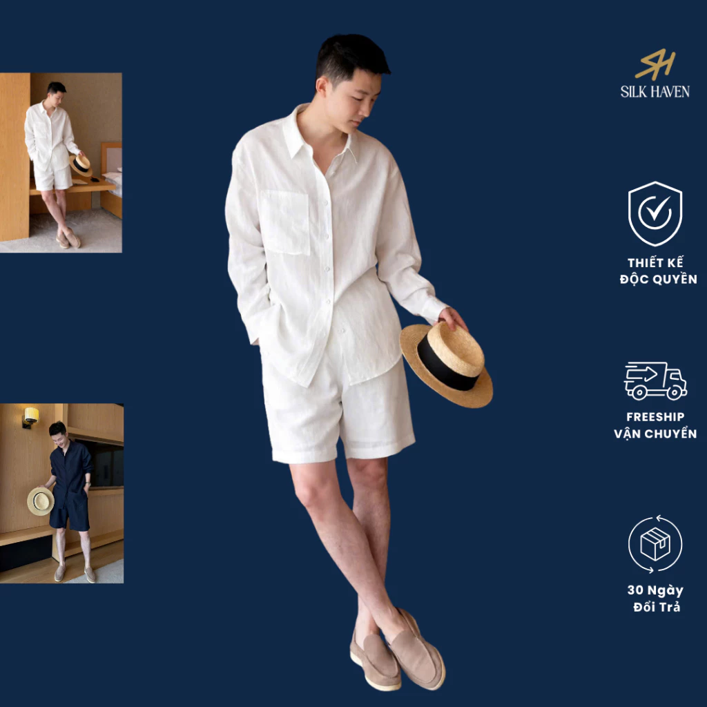 Set Đũi Linen Nam cao cấp -SN1 – Đồ Đi Biển Du Lịch Thoáng Mát Phong Cách Tối Giản