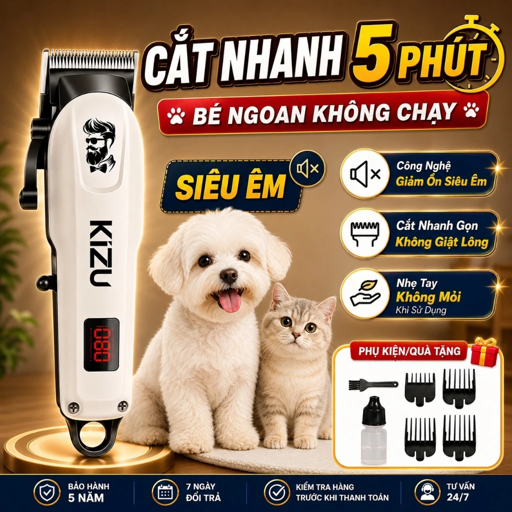Tông Đơ Cắt Lông Chó Mèo Kizu K535, Máy Cắt Lông Thú Cưng Tại Nhà Lưỡi Cắt Khỏe, Chạy Êm, An Toàn