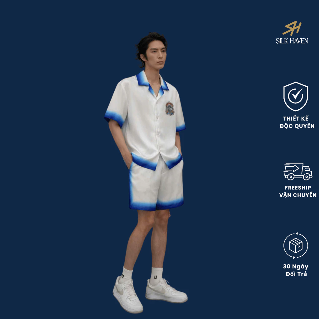 Bộ quần áo Lụa Nam Cao cấp Thiết kế Hoạ tiết -SILK HAVEN BL12-  Bộ short Lụa Nam Mùa Hè 2026