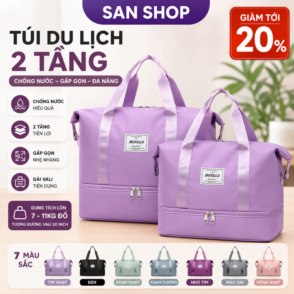 Túi Xách Du Lịch Cỡ Lớn 2 Tầng Boxelo Chống Nước Gấp Gọn Nam Nữ Đựng Quần Áo Mỹ Phẩm – San Shop