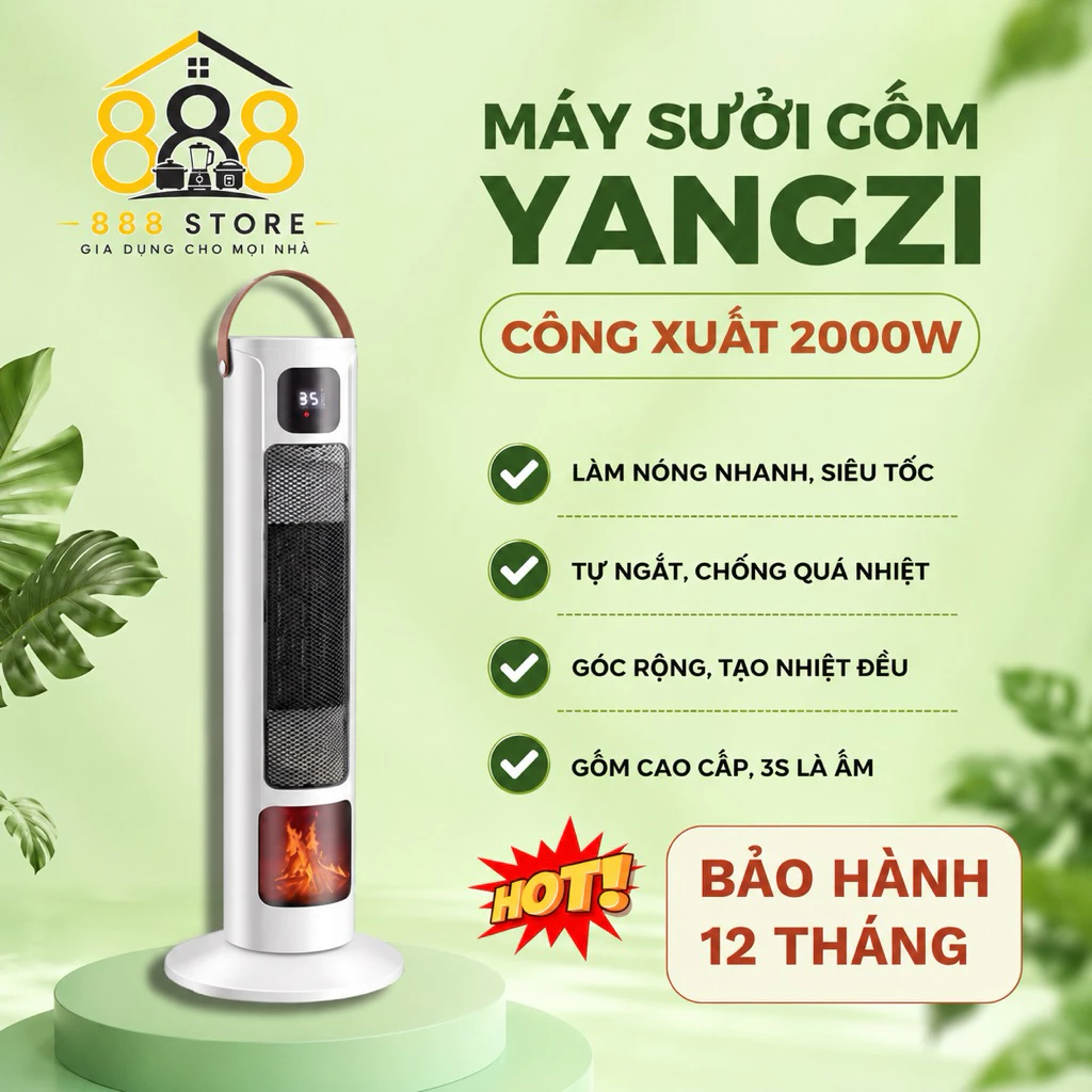 Quạt Sưởi Gốm YANGZI 3 Mức Độ Công Suất 2000W Làm Ấm Nhanh Tiết Kiệm Điện, Bảo Vệ Da, An Toàn Cho Cả Gia Đình