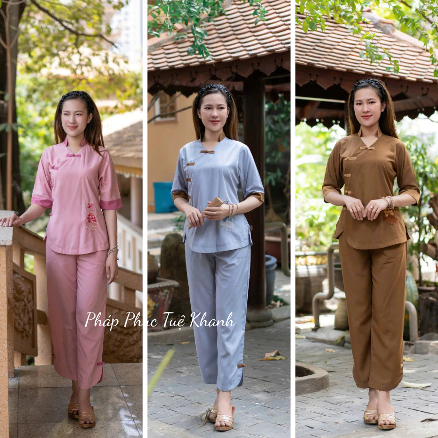Đồ lam đi chùa pháp phục truyền thống form rộng rãi vải Kate