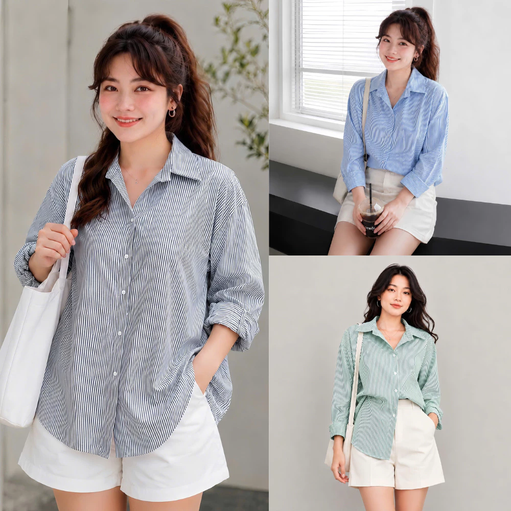 Áo Sơ Mi Kẻ Sọc Nhiều Màu Bigsize Nữ, Sơ Mi Công Sở Tay Dài Phom Rộng Vải Lụa Mềm Mát SM49