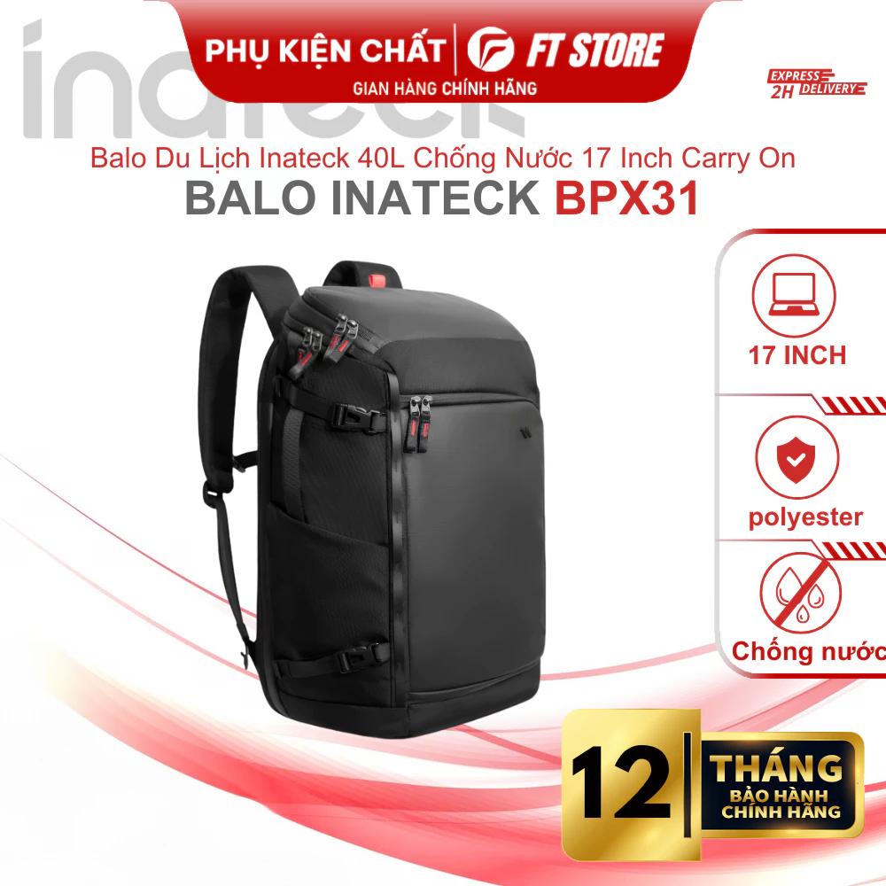Balo Du Lịch Inateck BPX31 40L Chống Nước Mở 180° Chuẩn Carry On Cho Laptop 17 Inch Đa Năng