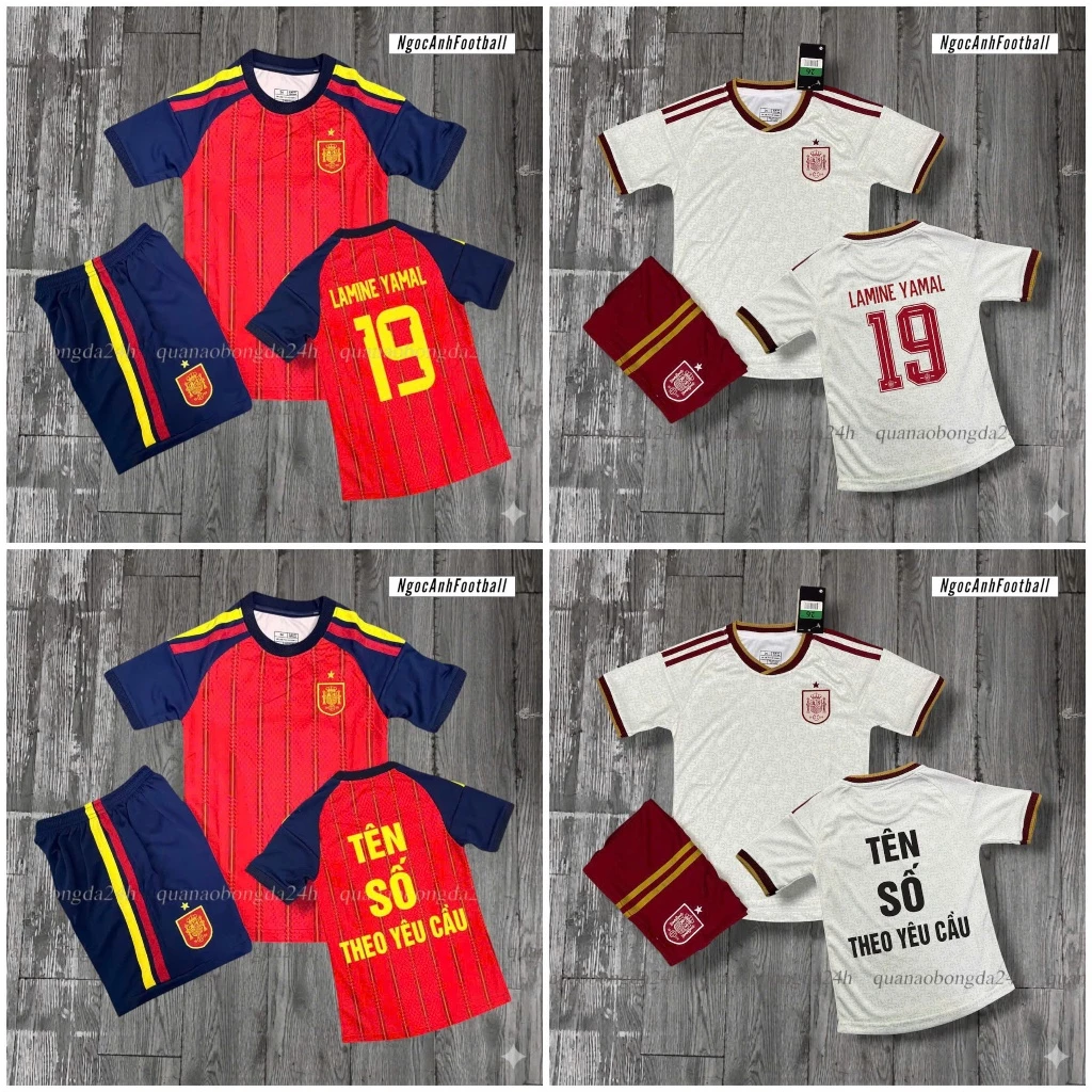 [ Hàng Mới Về ] Bộ Quần Áo Bóng Đá Trẻ Em Đội Tuyển Tây Ban Nha WC 2026 - Vải Mè Thái, Thoáng Mát, 18-50kg