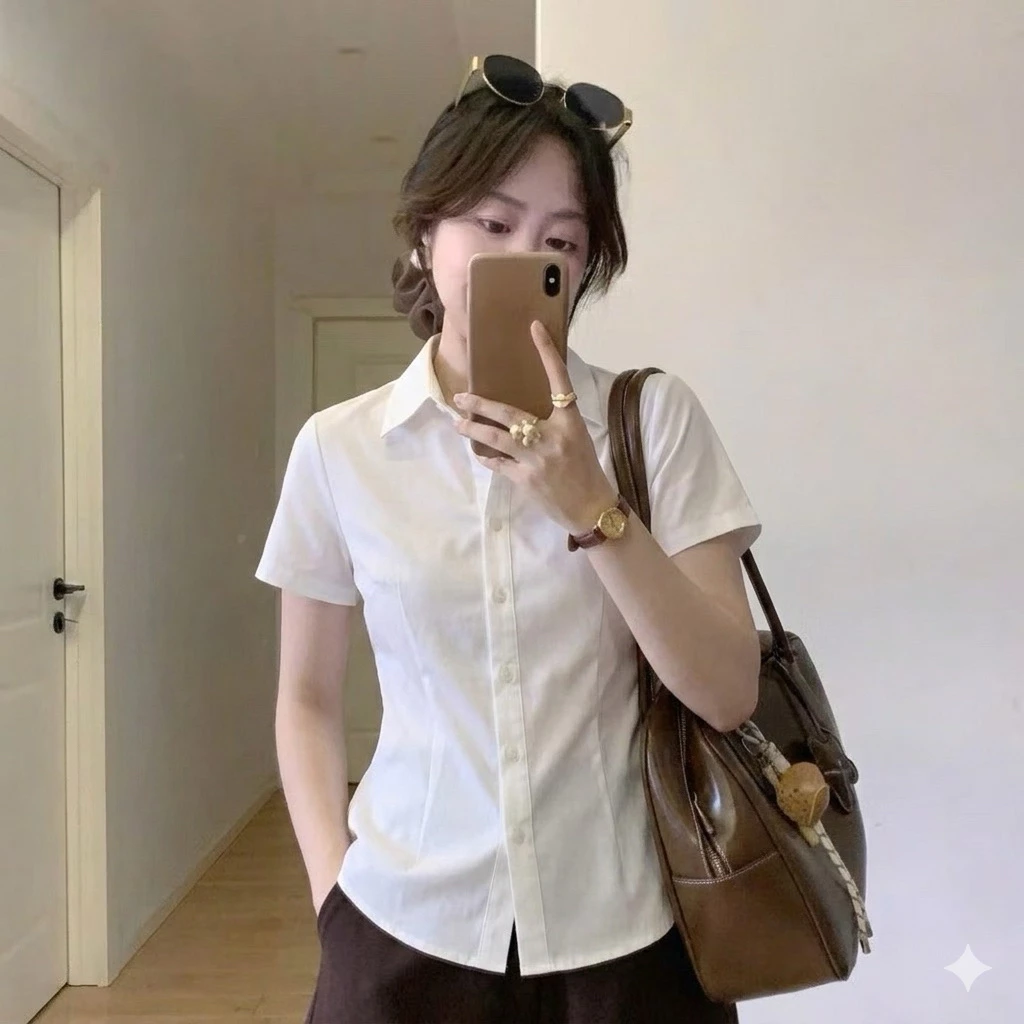 Áo Sơ Mi Nữ Ngắn Tay Ôm Body Basic Nhiều Màu Kiras