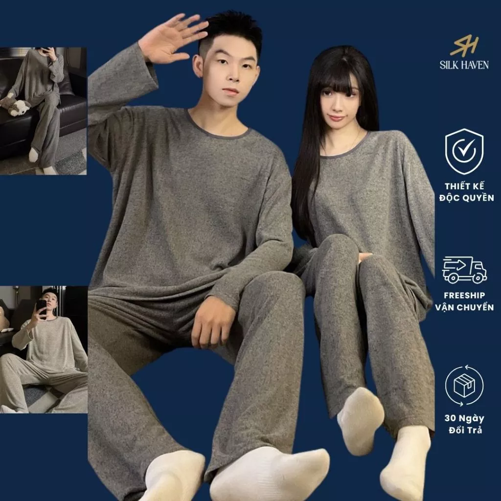 Bộ ngủ dài tay Mùa Thu Đông cho nam và nữ -BĐ01- Bộ dài tay len tăm unisexcó size 110kg