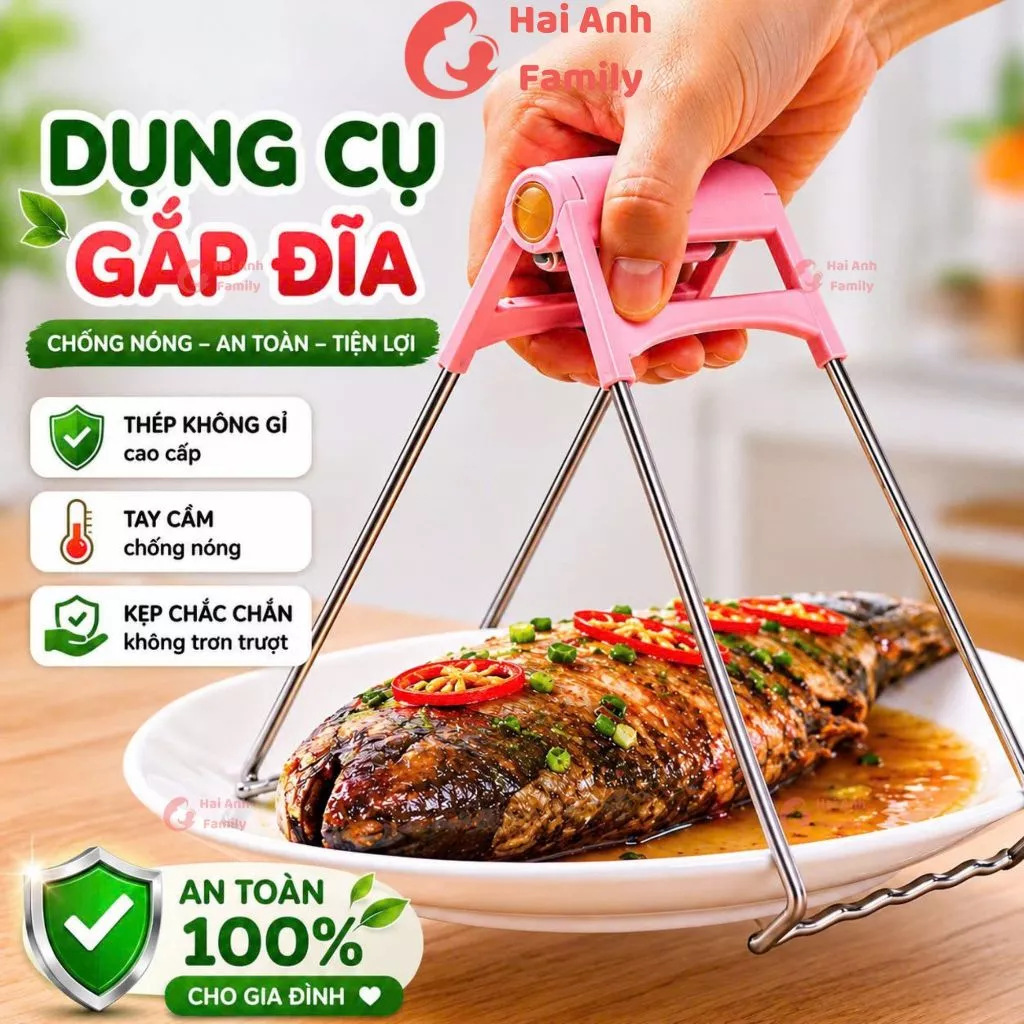 Dụng cụ gắp đĩa, chén bát, nồi chống nóng bằng thép không gỉ cao cấp