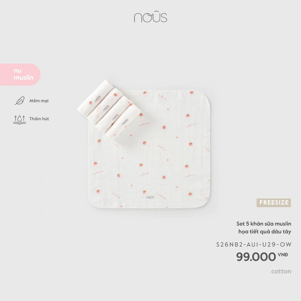Nous Phụ Kiện Set 5 khăn sữa màu sắc cho bé trai, bé gái sơ sinh chất liệu Muslin mềm mịn