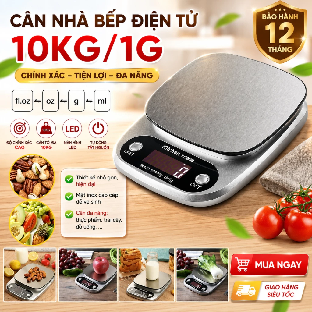 Cân tiểu ly điện tử nhà bếp siêu chuẩn CH305, B05, TIMER, SF400 định lượng 1g - 5kg tặng kèm 2 viên pin