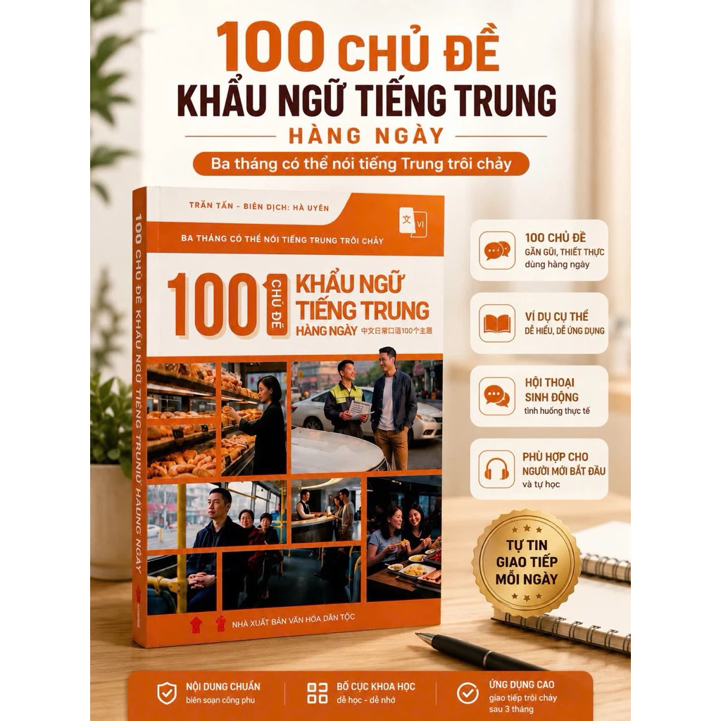 SÁCH-100 CHỦ ĐỀ KHẨU NGỮ TIẾNG TRUNG HÀNG NGÀY(GIẤY BÓNG)