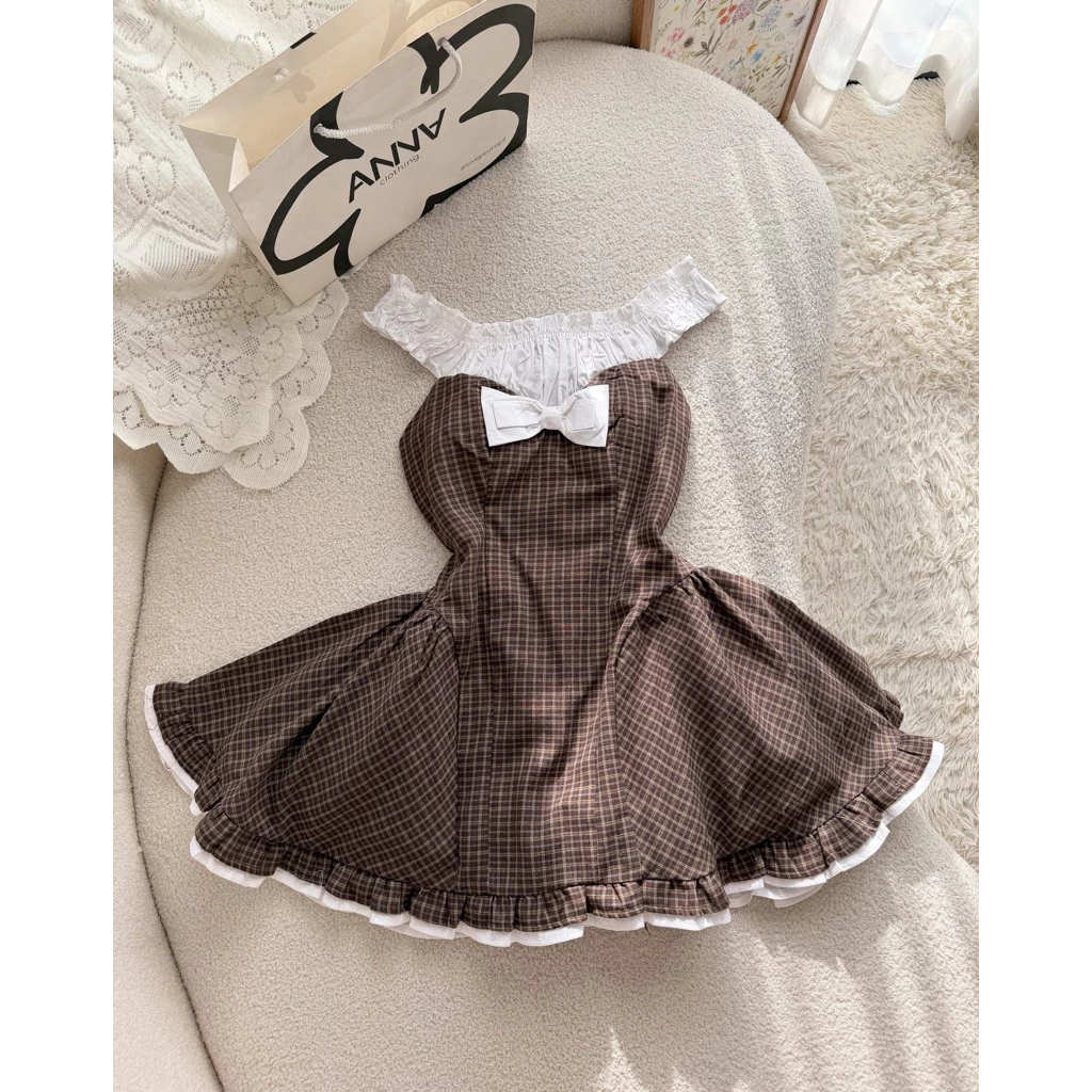 Đầm Kiểu Nữ Caro Phối Trắng Anna - Wella Dress