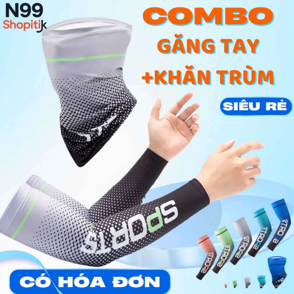 Combo Đôi Găng Tay Dài và Khăn Bằng Lụa Lạnh 2 trong 1 Sport Chống Nắng Tia UV Đi Xe Đạp Ngoài Trời Cho Nam Nữ