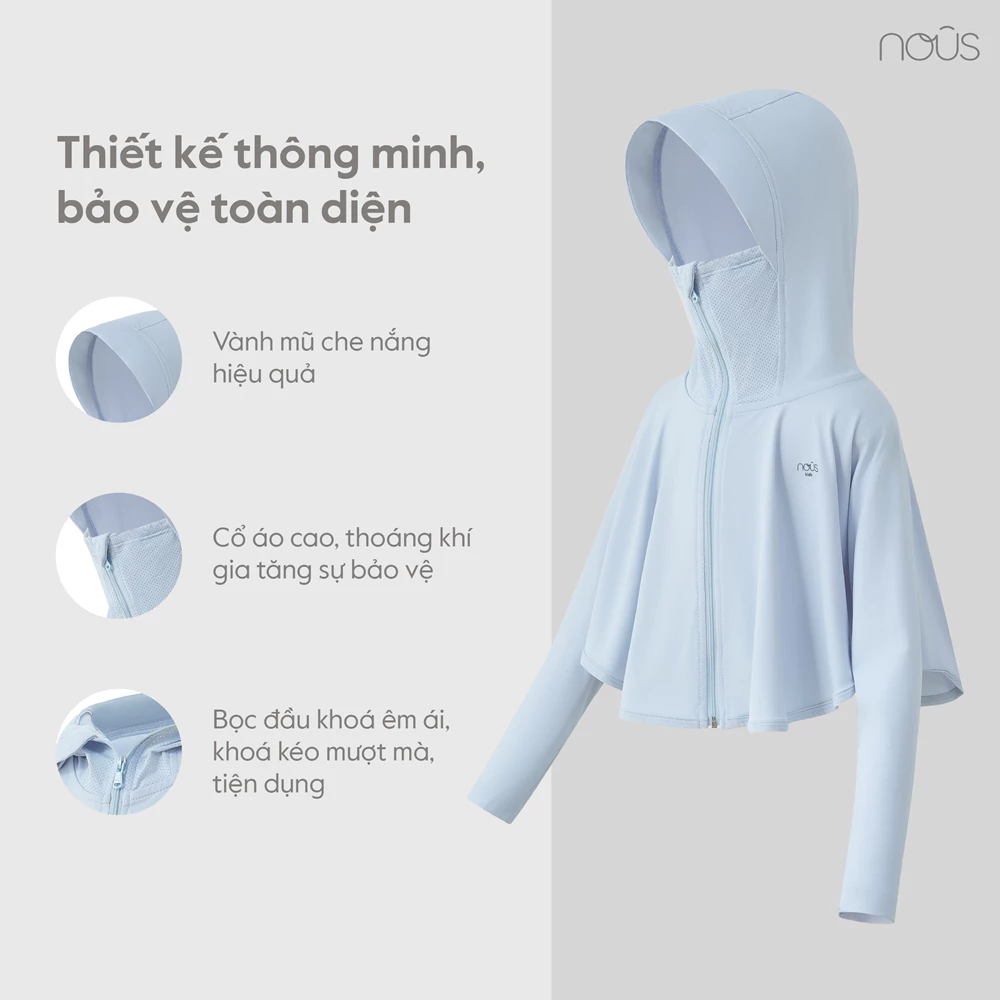 Nous Kid Áo khoác chống nắng, áo choàng nắng cánh dơi cho bé trai bé gái chống nắng tia UV mềm mát từ 13.5-23kg BST T4