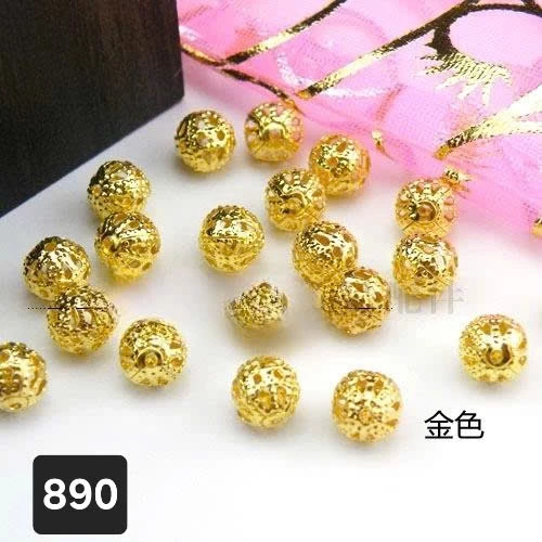 (50 hạt) Hạt kim loại tròn nhiều kích thước nguyên liệu làm trâm cài tóc, Nguyên liệu làm phụ kiện cổ trang