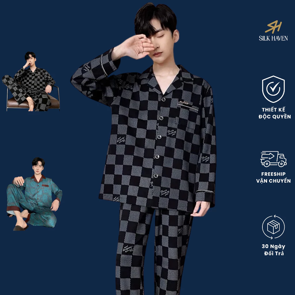 Bộ pyjama Dài Tay Lụa cao cấp cho nam - SILK HAVEN - Bộ lụa cao cấp mặc nhà cho nam loại dày dặn