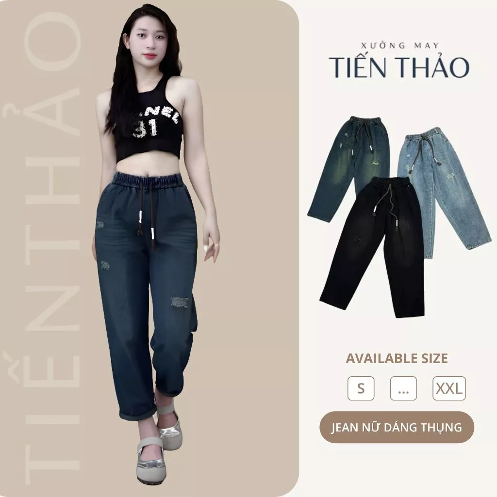 Quần Jean Nữ Baggy Dáng Thụng Q07 - Cạp Chun 5 Phân, Co Giãn Nhẹ, Dễ Phối Đồ, Trẻ Trung Năng Động