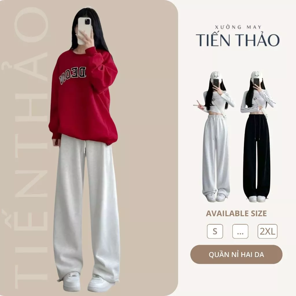 [GIÁ MỞ BÁN] Quần Ống Rộng Nỉ 2 Da Ép Mịn Chun Co Dãn Dày Dặn, Quần Nữ Form Rộng Nỉ Bông Mặc Thu Đông