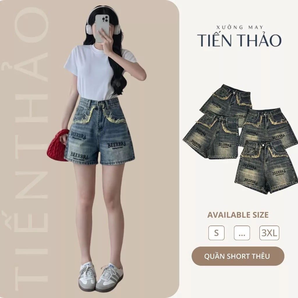 Quần SOOC Thêu Jean BEERBRA Nữ Cạp Khoá phối rách túi bản QC hót hè 2026