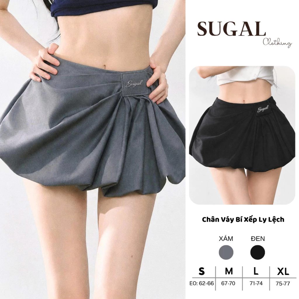 SUGAL - Chân Váy Ngắn Dáng Bi Phồng Xếp Ly Lệch - Form Váy Tôn Dáng Dễ Phối Đồ - Chân Váy Kiểu Hàn Quốc | CV NU 109