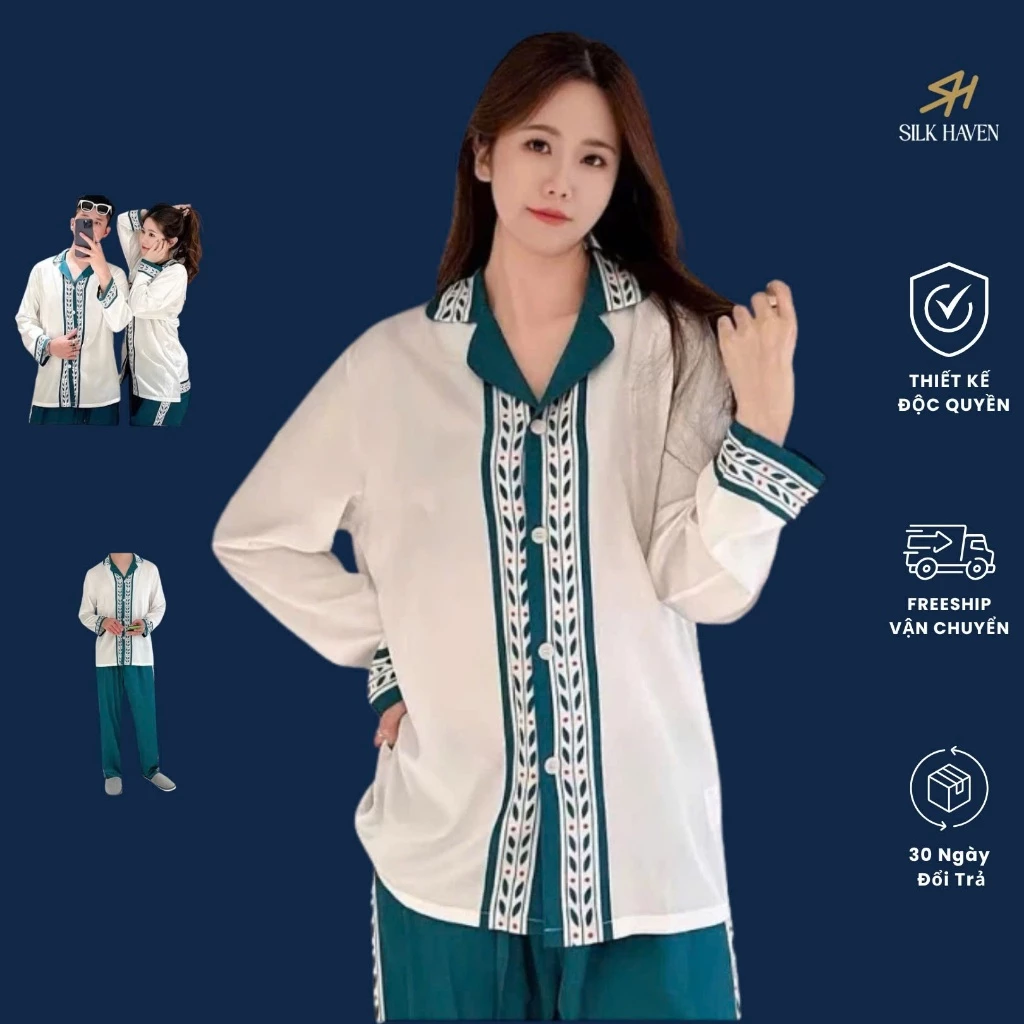 Bộ Pijama dài tay chất Lụa cao cấp -Thesleepwear  - Bộ ngủ Mặc nhà cao cấp cho  nam nữ