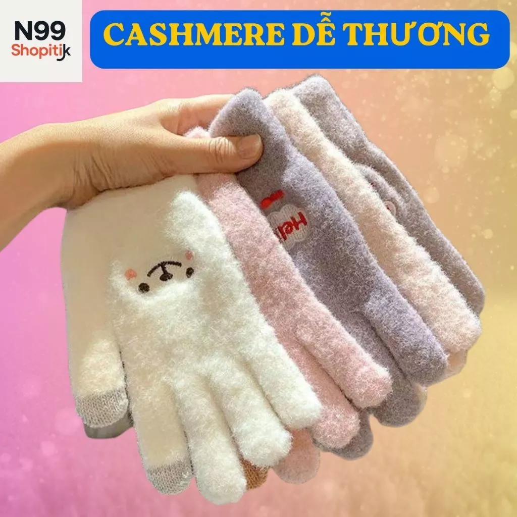 Găng Tay Len Cashmere Dày Dặn Giữ Ấm Mùa Đông Có Thể Chạm Màn Hình Điện Thoại Cảm Ứng Thời Trang Nữ