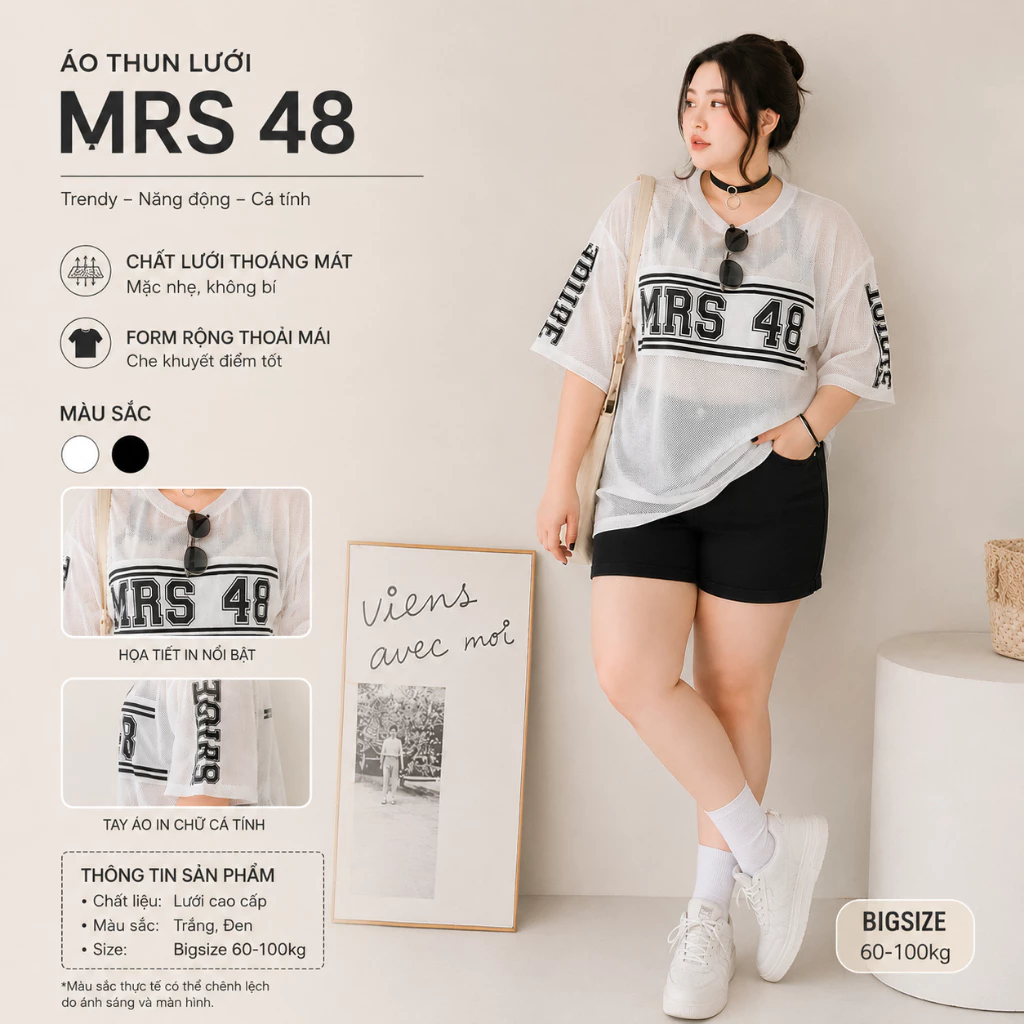 áo lưới bigsize 2 màu