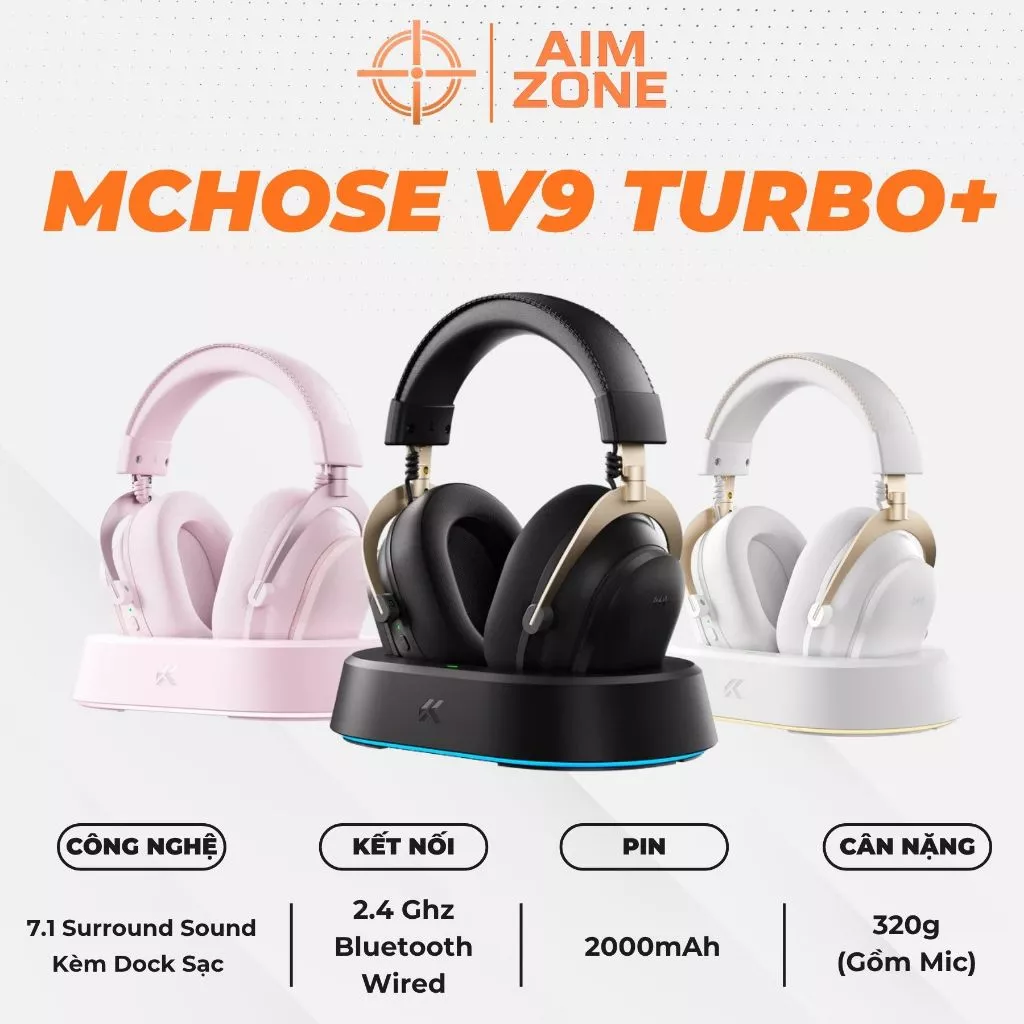Tai Nghe Không Dây Gaming MCHOSE V9 Turbo Plus | Đế Sạc Không Dây Từ Tính |  Âm Vòm 7.1 | NEWSEAL