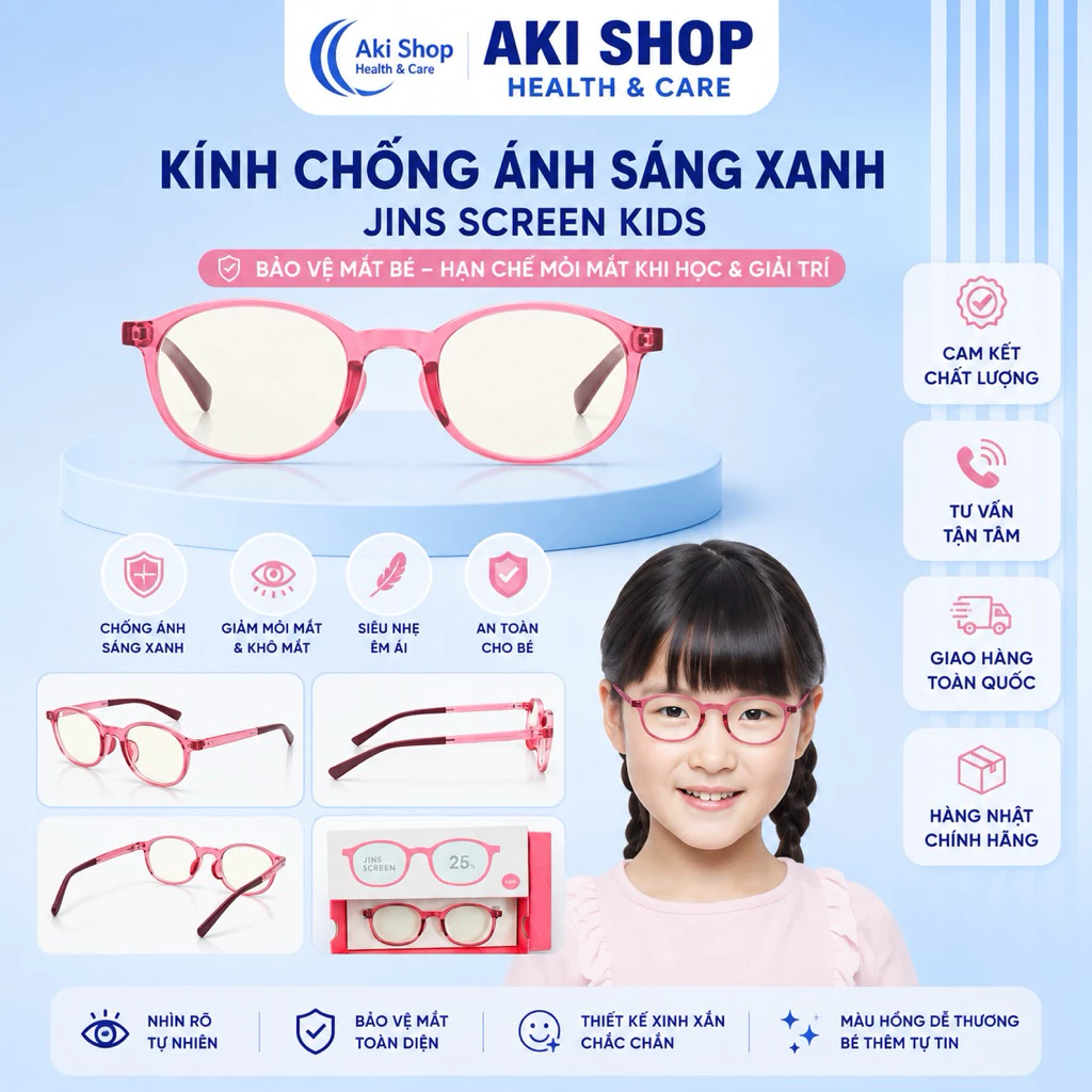 kính JINS Nhật Bản chống ánh sáng xanh -chống cận cho bé là gọng nhẹ, linh hoạt, Chất liệu gọng nhựa mềm dẻo, siêu nhẹ