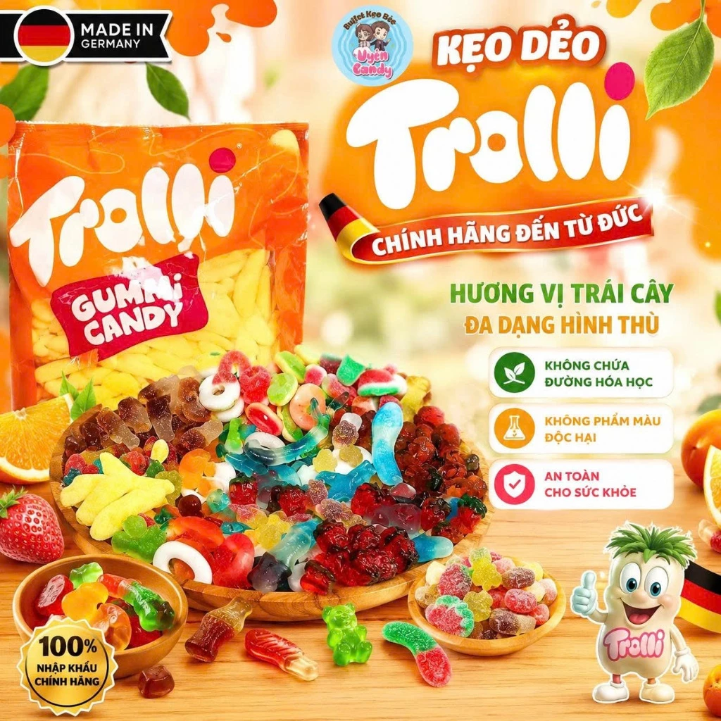 Kẹo Dẻo Đức - Chính Hãng Trolli, Mix 45 Vị, Kẹo Dẻo Nhập Khẩu Hương Vị Trái Cây, Không Chảy Nước