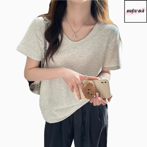 Áo thun nữ cổ tim vải xược thun cotton co giãn thoáng mát trẻ trung bán chạy nhiều màu