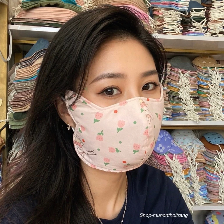 Khẩu trang vải chống nắng, Khẩu trang tai chống tia UV cao cấp,nhiều màu, họa tiết dễ thương