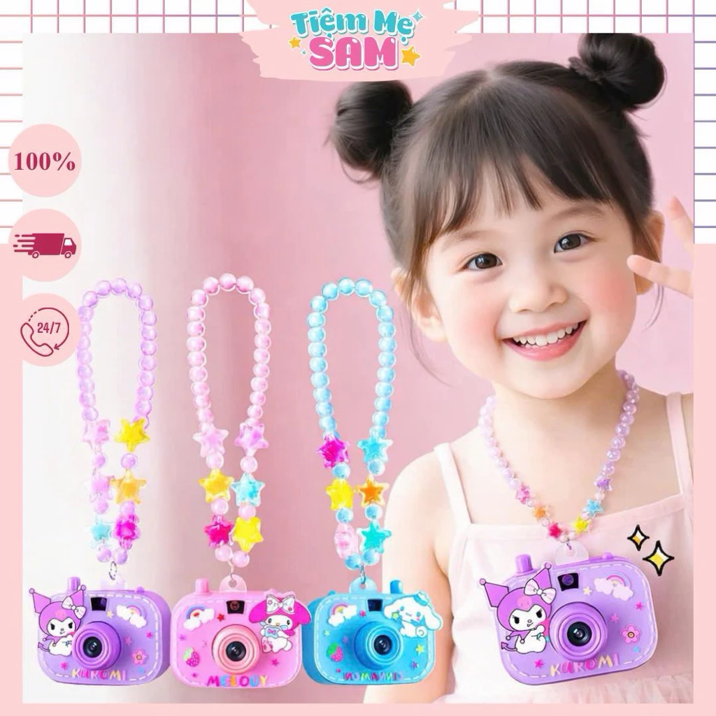 Combo vòng tay + dây chuyền máy ảnh chiếu hình Kuromi Cinamoroll Pochacco dễ thương cho bé