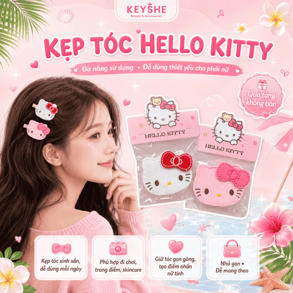 [ QUÀ TẶNG KHÔNG BÁN ] Qùa tặng kẹp tóc hellokityy xinh yêu dành cho nữ cân mọi style bánh bèo