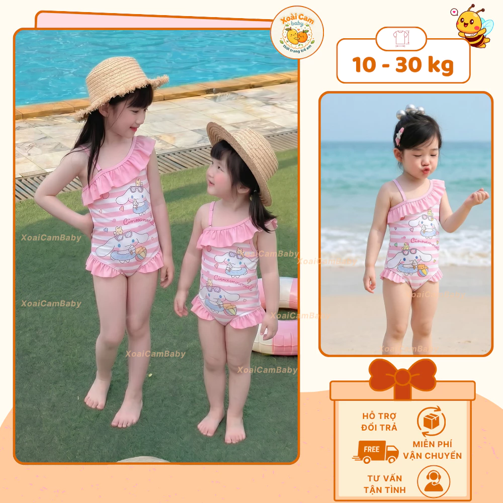 Đồ Bơi Bé Gái Cinnamoroll Dễ Thương 1 Vai Phối Bèo – Swimsuit Kiểu Dáng Phong Cách Cho Bé Đi Biển -M36