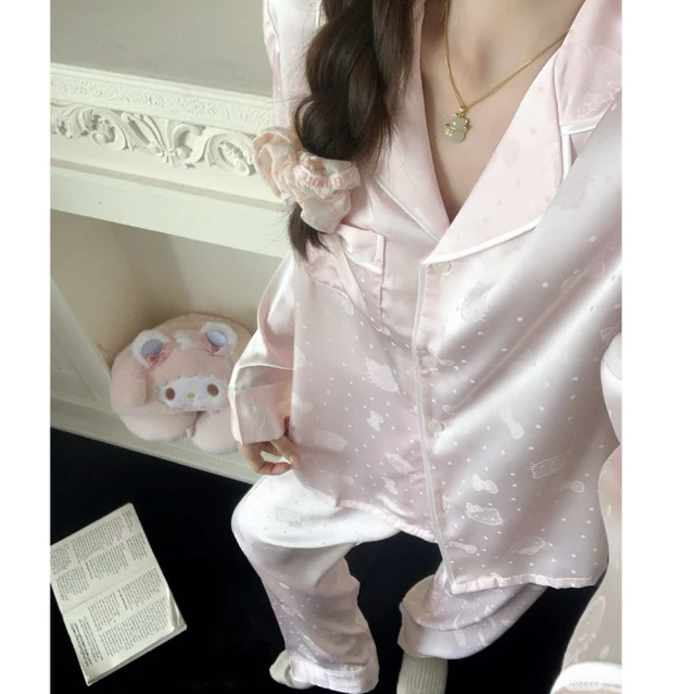 [ LỤA KITTY ] Bộ Đồ Ngủ Lụa QC Kitty Dễ Thương, Có 2 Màu
