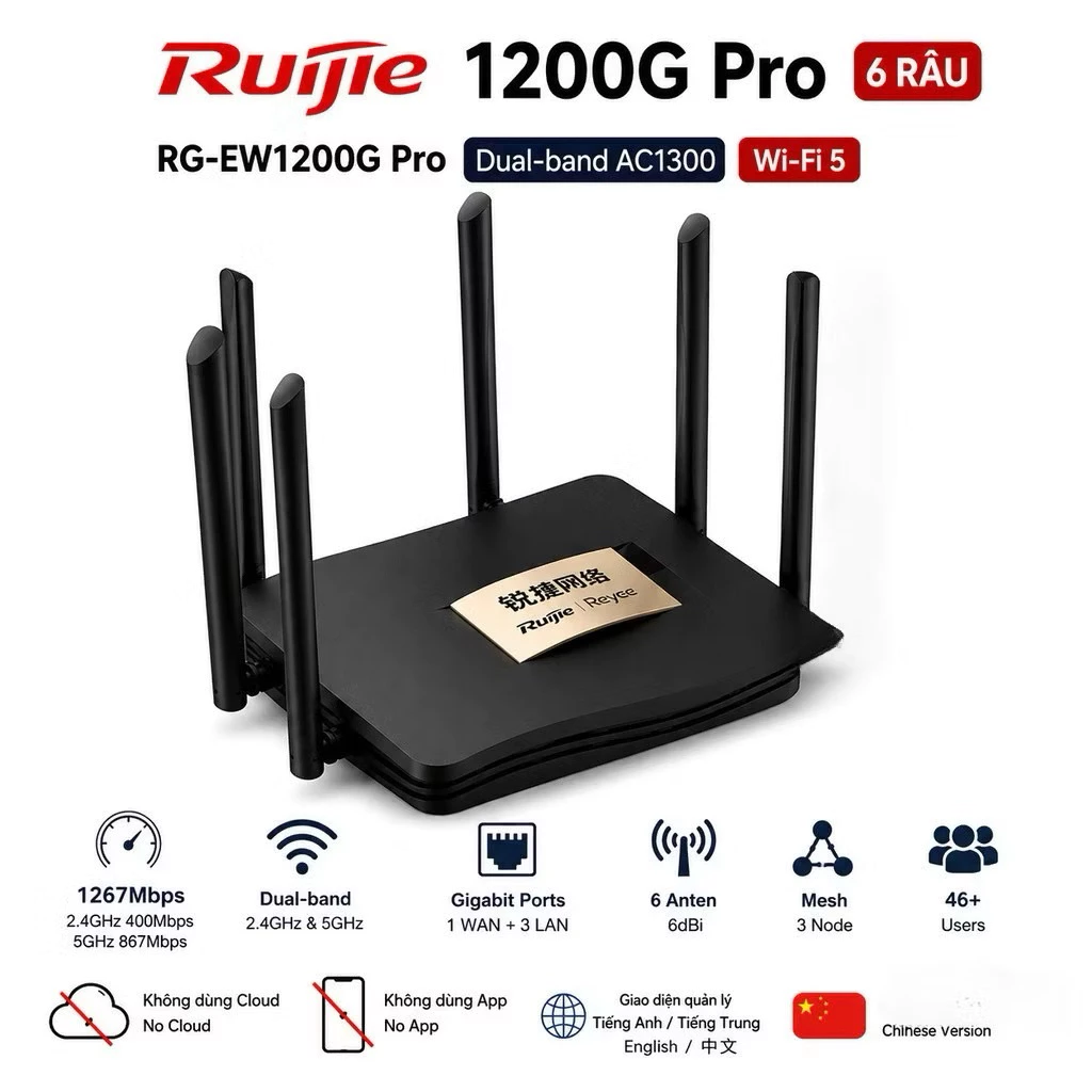 Bộ phát wifi Ruijie Reyee chính hãng, 2 băng tần ew1200G Pro 6 râu Hàng qua sử dụng