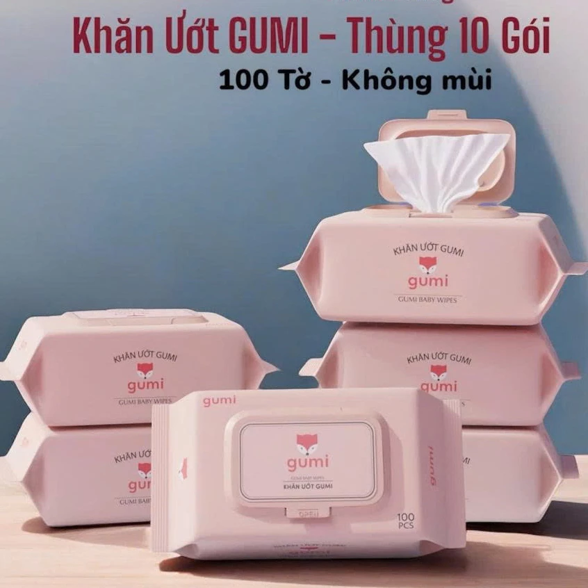 Thùng 10 gói khăn ướt đa năng Gumi 100 tờ không cồn không PARABENS cao cấp