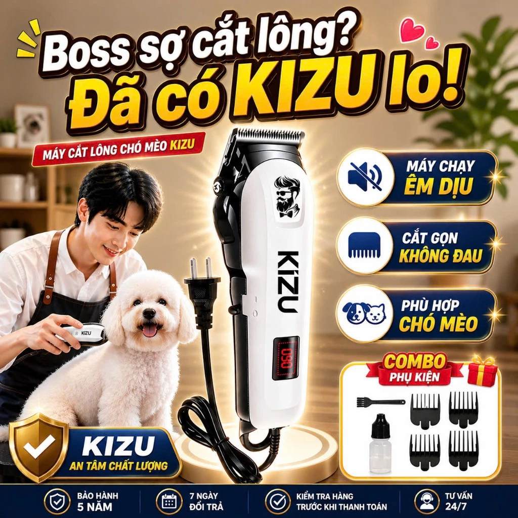 Tông Đơ Cắt Lông Chó Mèo Kizu K819, Máy Cạo Lông Thú Cưng Tại Nhà Chính Hãng Lưỡi Cắt Khỏe, Chạy Êm