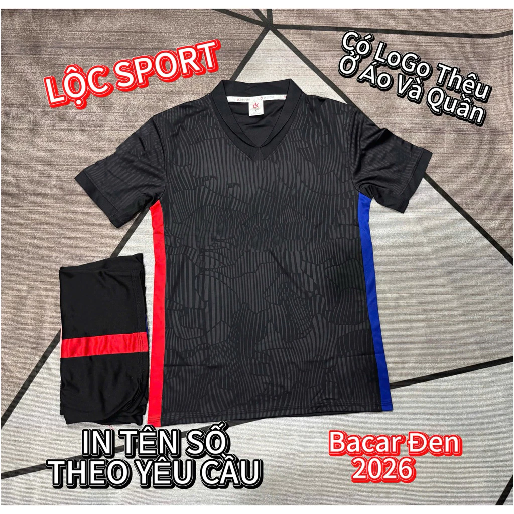 Bộ Quần Áo Đá Banh Bar ca đen (Nhận In Tên Số) Thun Lạnh Cao Cấp Logo Thêu Nam Nữ Top Sport